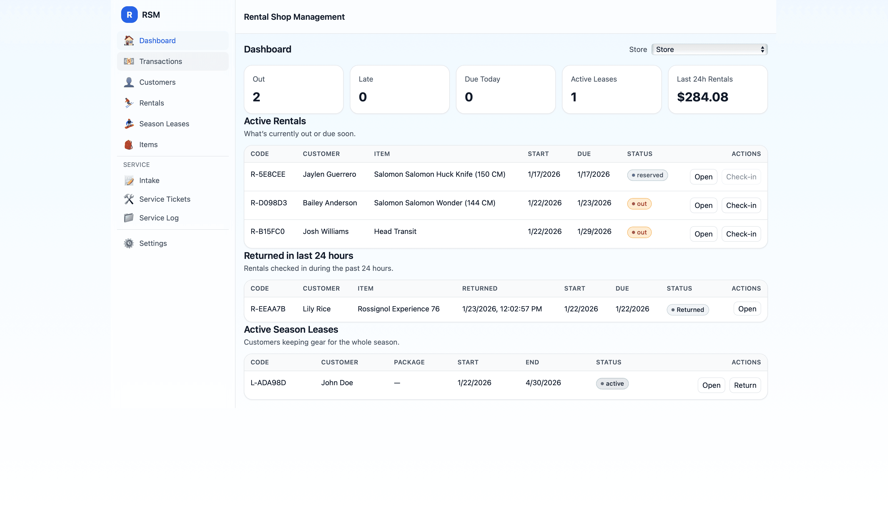RSM dashboard screenshot